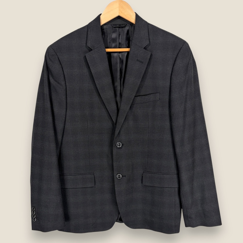 Ben Sherman Sport Coat Blazer Jacket Men 38S Gray Black Check Poly Rayon 2 Btn